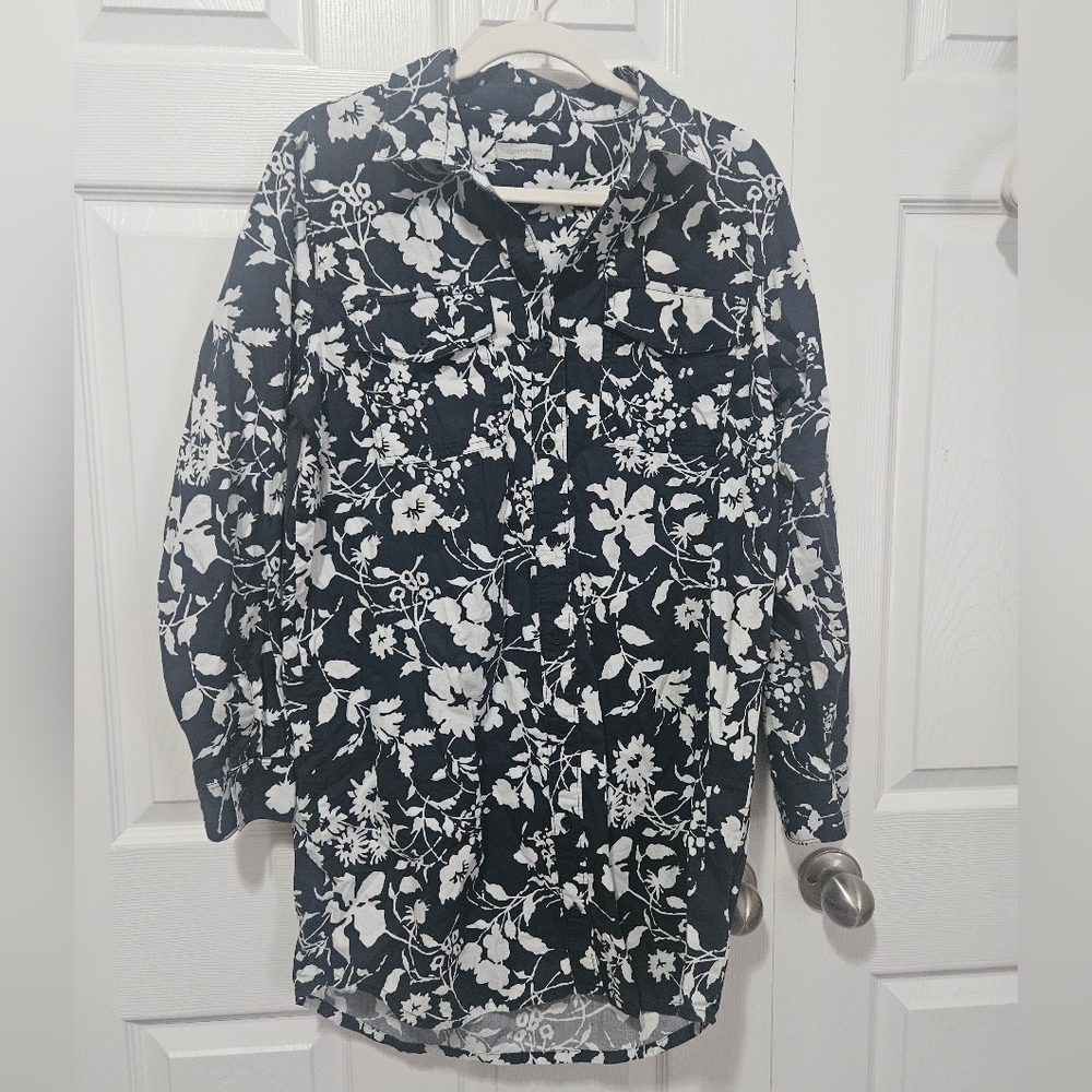 Outerknown 100% Cotton Navy And White Floral Button Down Dress M